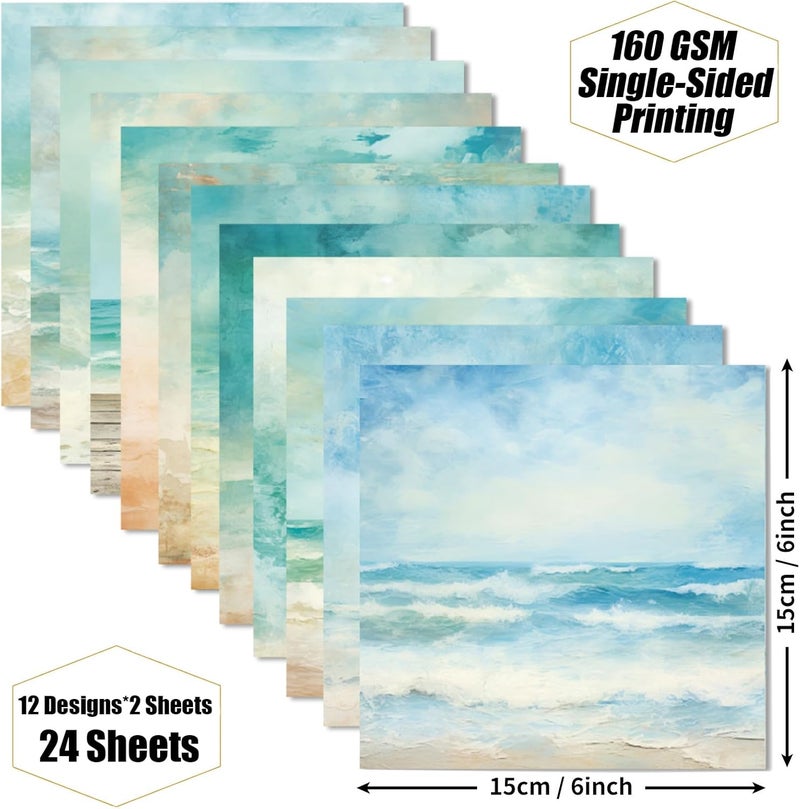 WLXTREE Ocean Sea Waves Scrapbook Paper - 6×6 Premium Color Pages With 24 Single-Sided Sheets for Scrapbooking Supplies Paper Crafts Home Decoration Card Making Journaling Background Decorative - Image 2